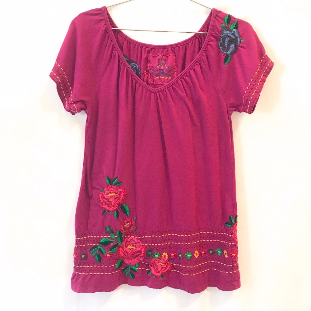 Johnny Was | pink embroidered top